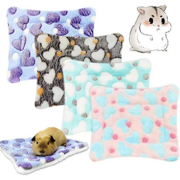 4 Pieces Guinea Pig Bunny Comfortable Bed Mats Pads, Rabbit Warm Soft Bed Pad - Picture 1 of 8